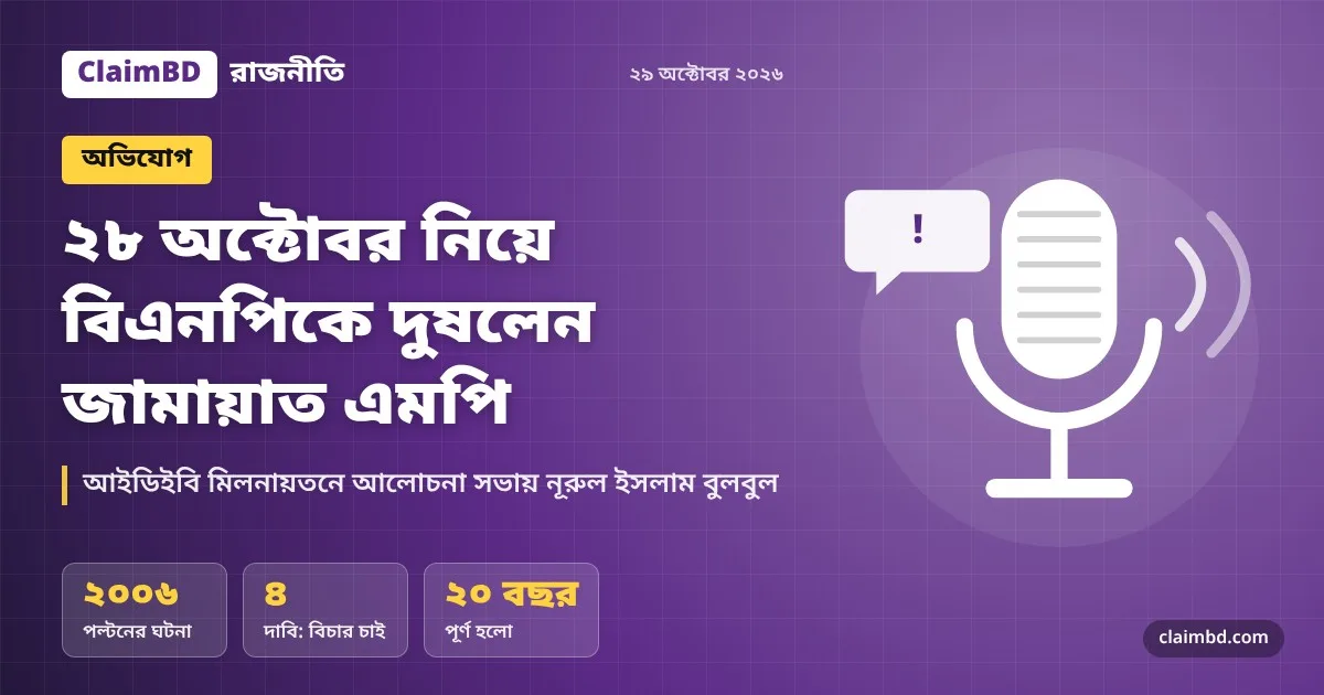 ২৮ অক্টোবর নিয়ে বিএনপিকে দুষলেন জামায়াত এমপি